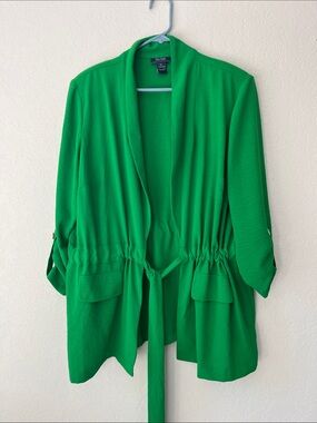 Ann Taylor Petite Open-Front Drawstring Blazer in Bright Green